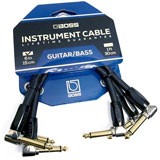 Boss BPC-4-3 value three-pack patch cable, right-angle 1/4-inch pancake connectors, 10 cm length