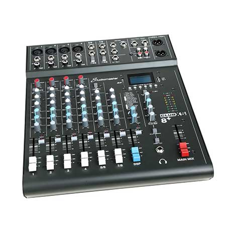 Studiomaster CLUBXS8+ 8-channel 4 x mic + 2 stereo line input mixer with USB/SD
