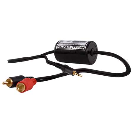 Audac TR2060 stereo ground loop isolator -3.5mm jack male to 2xrca male