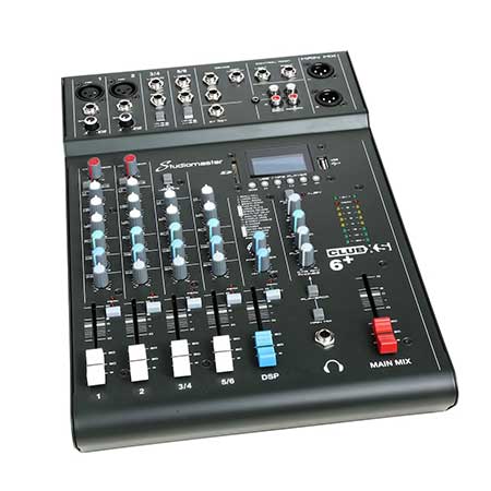 Studiomaster CLUBXS6+ 6-channel, 2 x mic + 2 stereo line input mixer with USB/SD