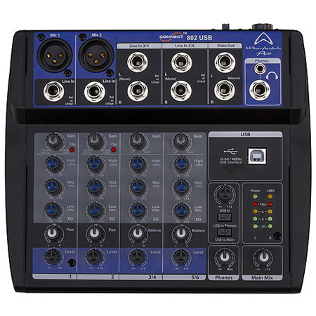 Wharfedale Connect-802 USB USB Micro-Mixer 2 mic+2 stereo in